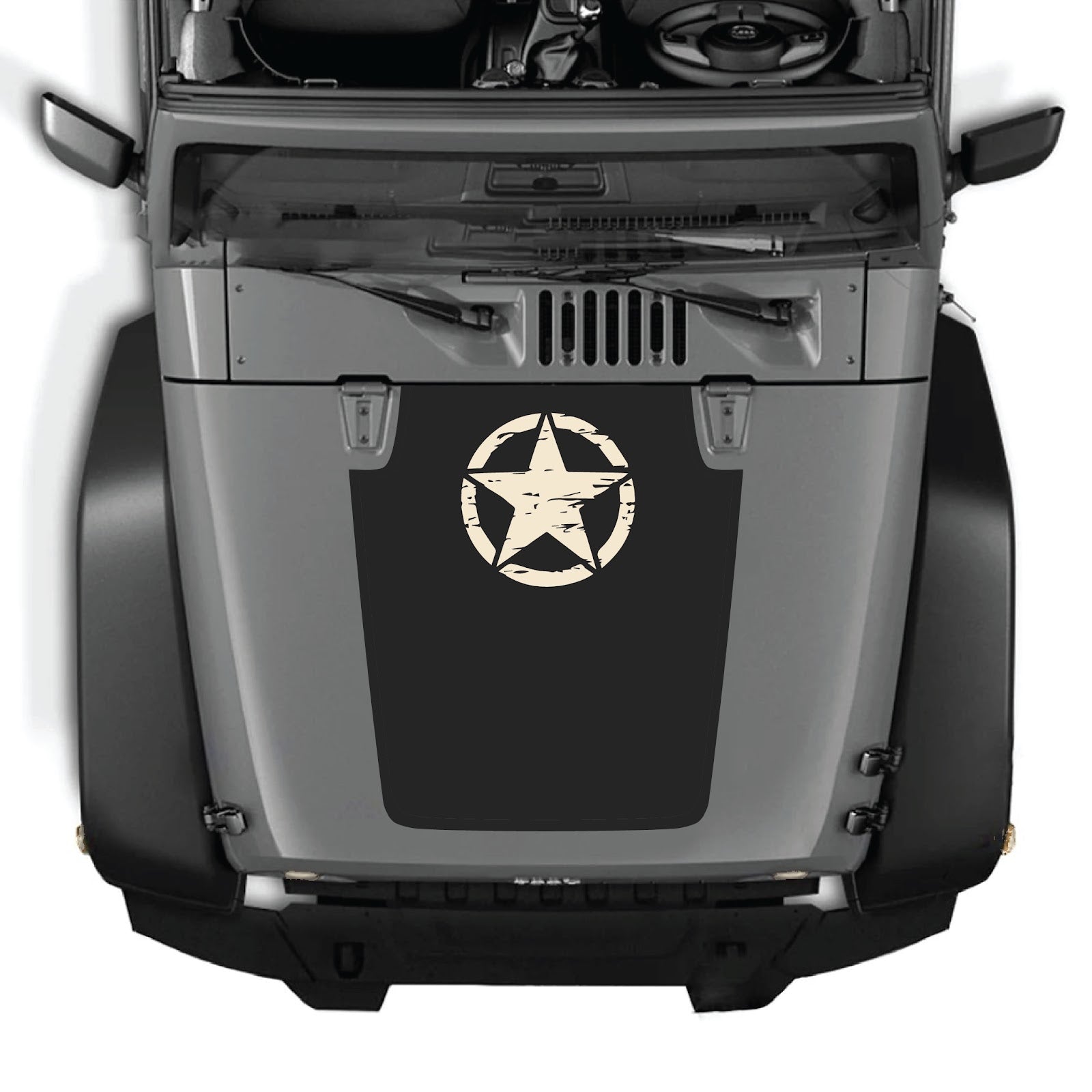 Jeep Wrangler JK hood decal by CarCode, style #45, black and white graphic design on vehicle hood for 2007-2018 models.