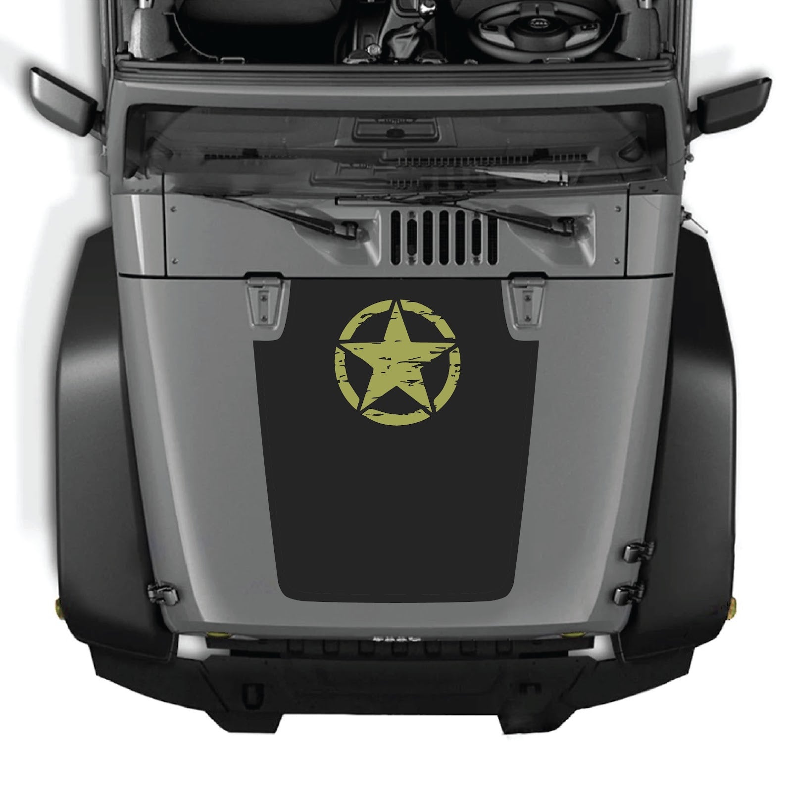 CarCode Jeep Wrangler JK/JKU hood decal style #45, black graphic sticker on vehicle hood for 2007-2018 models.