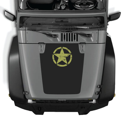 CarCode Jeep Wrangler JK/JKU hood decal style #45, black graphic sticker on vehicle hood for 2007-2018 models.