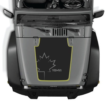 Jeep Wrangler JK/JKU hood decal by CarCode, style #72, in black with bold graphic design on vehicle hood.