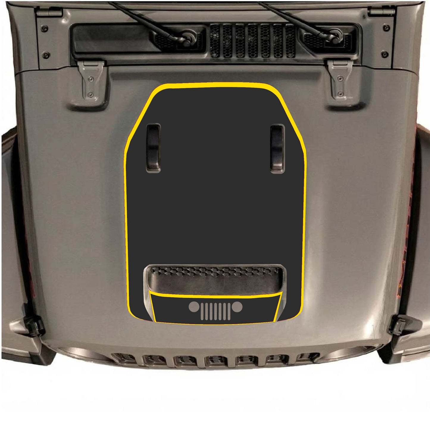 CarCode hood decal for Jeep Wrangler JL/JLU Rubicon 392 and JT Gladiator Mojave 2020-2026, stylish vehicle accessory.