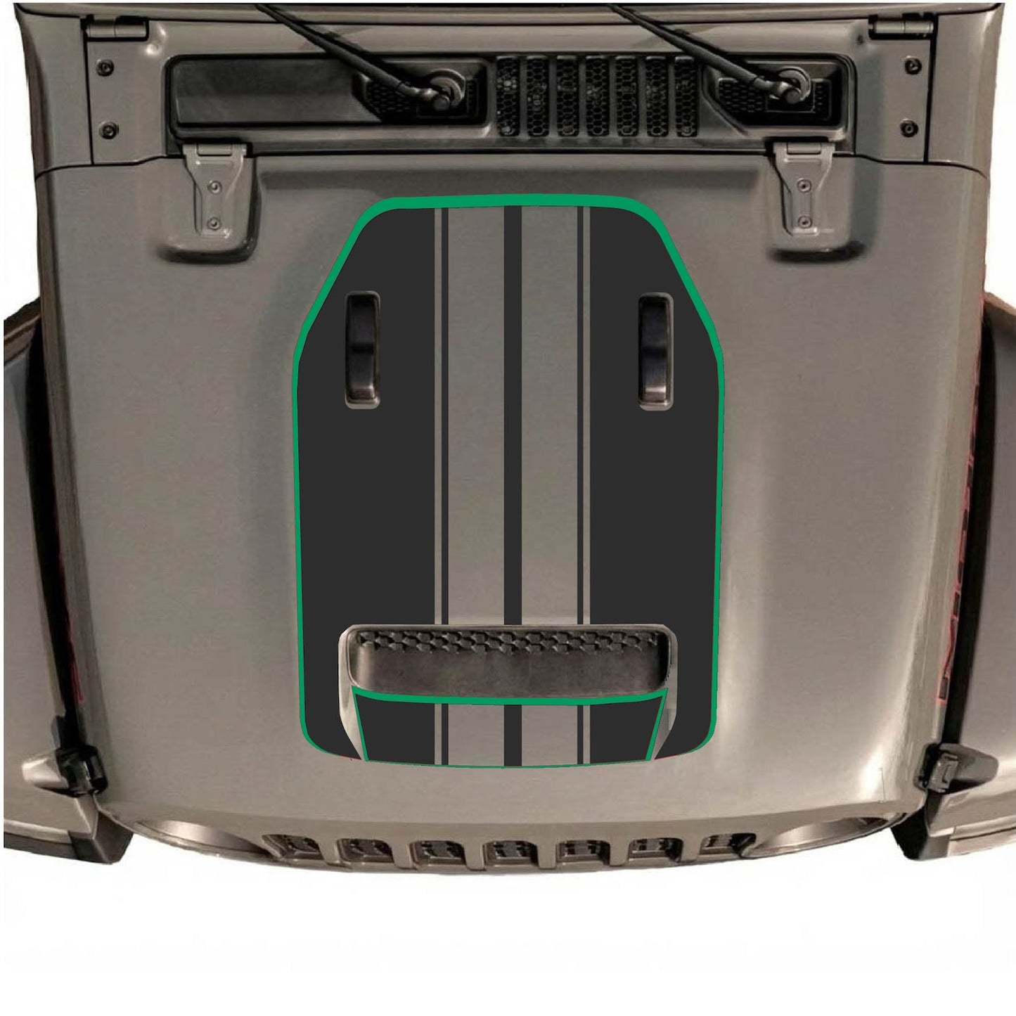 CarCode hood decal for Jeep Wrangler JL/JLU Rubicon 392 and JT Gladiator Mojave 2020-2026, style #74, black and white graphic design