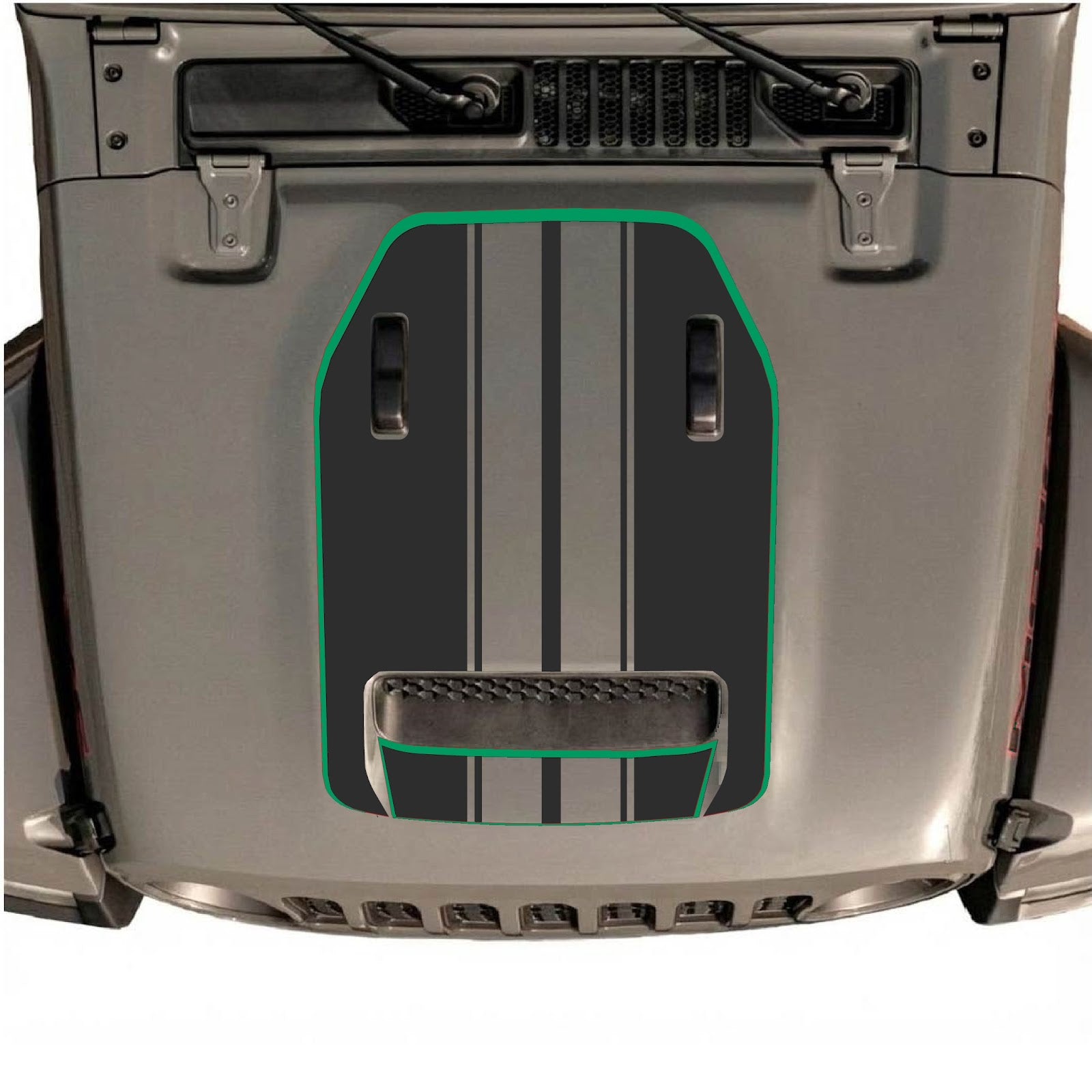 CarCode hood decal for Jeep Wrangler JL/JLU Rubicon 392 and JT Gladiator Mojave 2020-2026, style #74, black and white graphic design