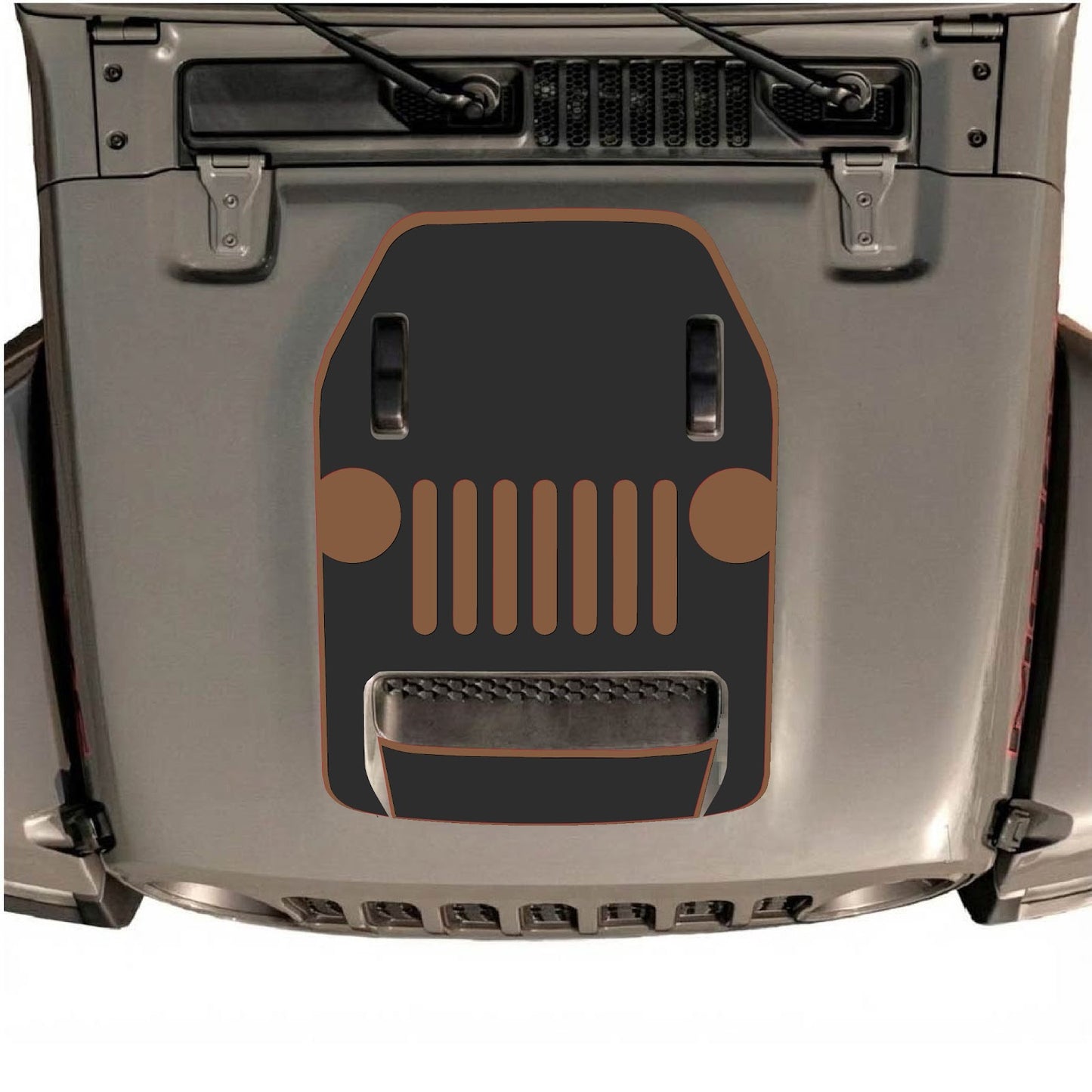 CarCode Jeep Wrangler JL/JLU Rubicon 392 and Gladiator Mojave hood decal in Style #03, black graphic design on vehicle hood