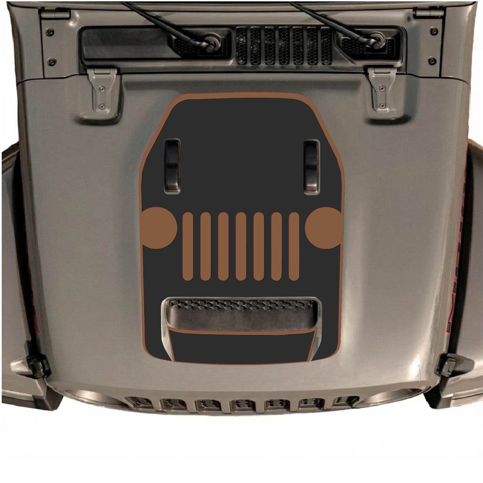 CarCode Jeep Wrangler JL/JLU Rubicon 392 and Gladiator Mojave hood decal in Style #03, black graphic design on vehicle hood