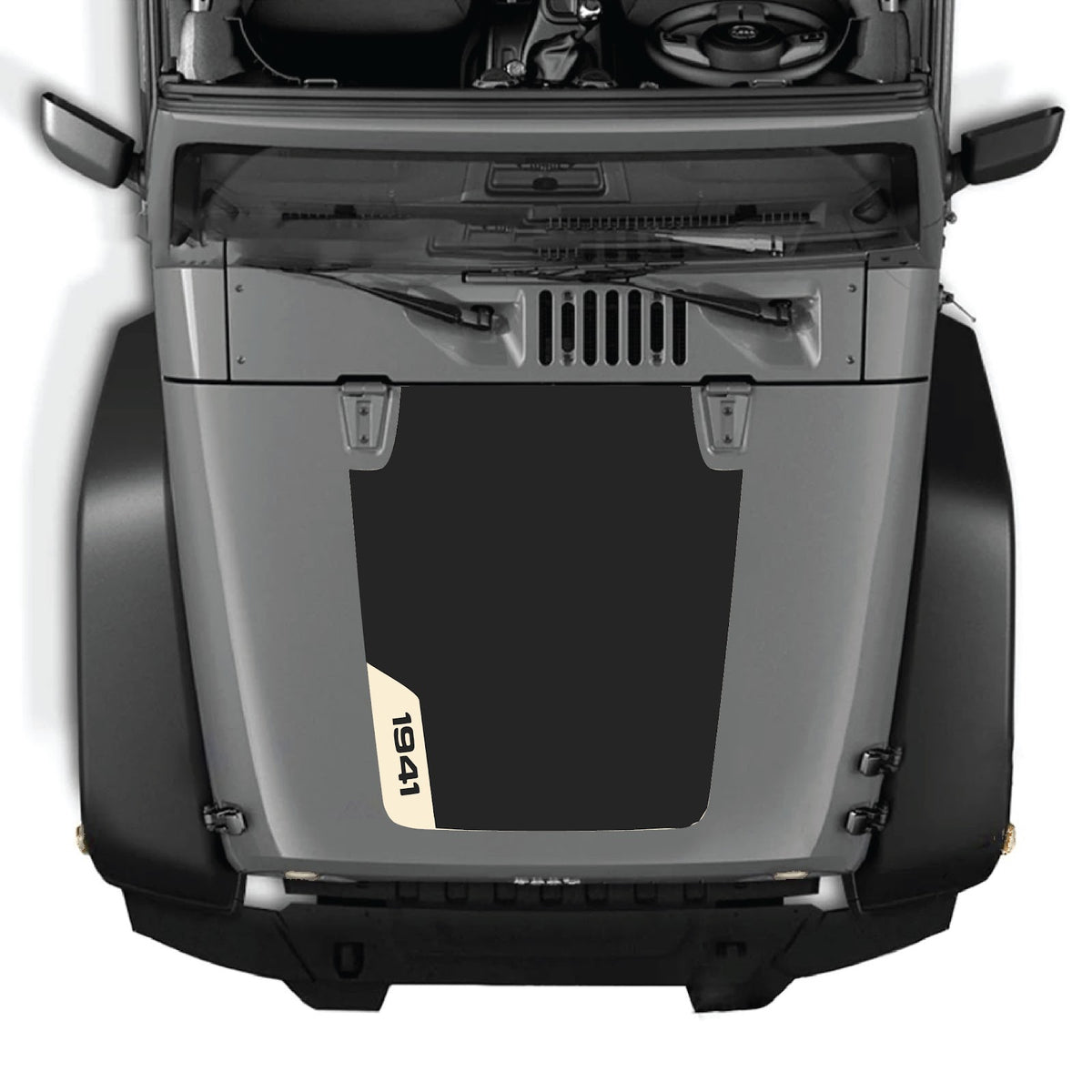 CarCode Jeep Wrangler JK/JKU hood decal in style #37, black and white graphic design on the vehicle's hood