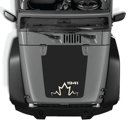 Jeep Wrangler JK/JKU hood decal by CarCode, Style #12, featuring bold black and white graphic design on a vehicle hood.