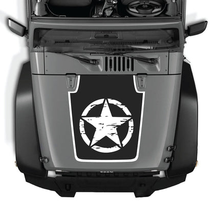 CarCode hood decal for Jeep Wrangler JK/JKU 2007-2018, style #29, shown on the vehicle's hood in the image.