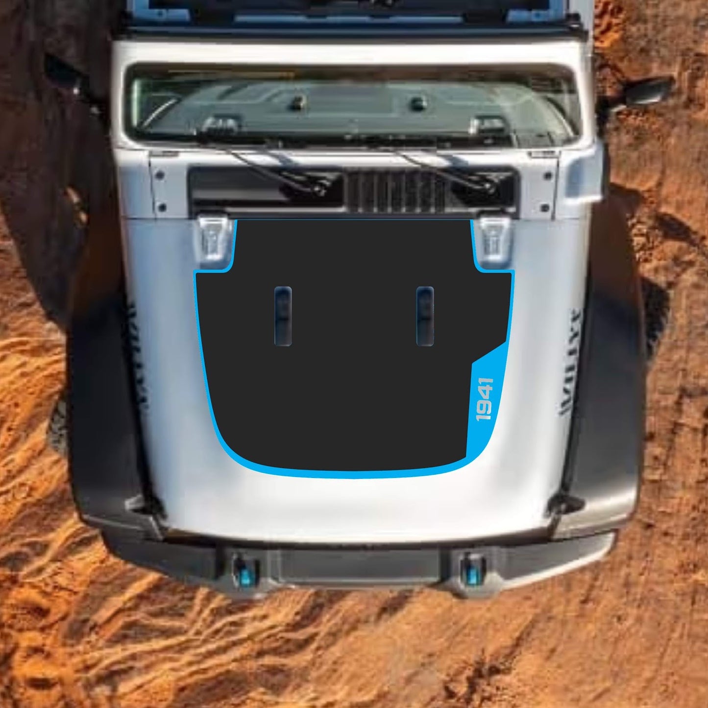 Jeep Wrangler JL and Gladiator JT hood decal by CarCode, stylish automotive decal applied on standard hood, 2018+ models.