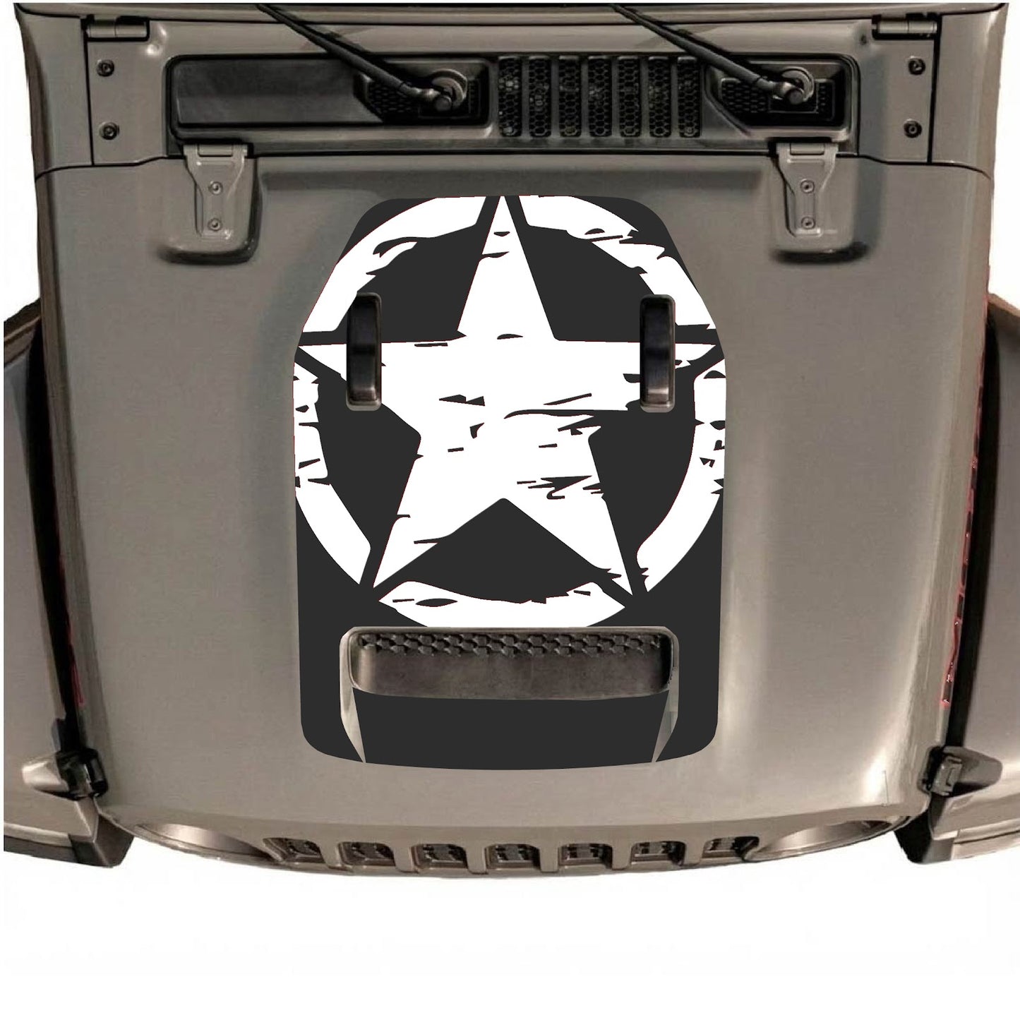 CarCode hood decal for Jeep Wrangler JL/JLU Rubicon 392 and JT Gladiator Mojave, style #36, black graphic design on hood