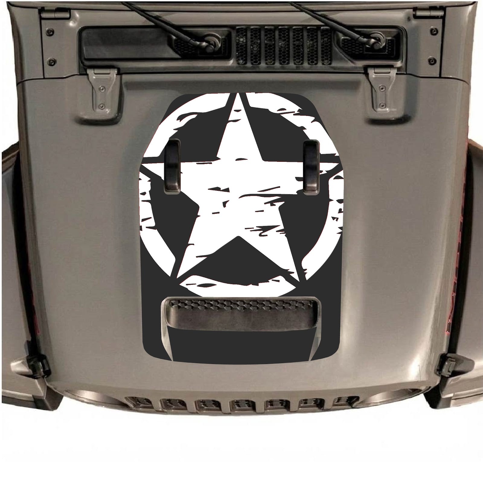 CarCode hood decal for Jeep Wrangler JL/JLU Rubicon 392 and JT Gladiator Mojave, style #36, black graphic design on hood