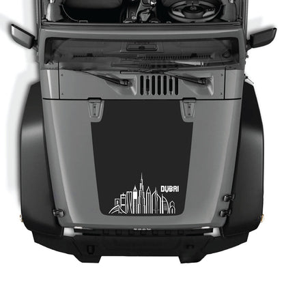 CarCode Jeep Wrangler JK/JKU hood decal in style #23, black and gray design on vehicle hood, 2007-2018 model fit.