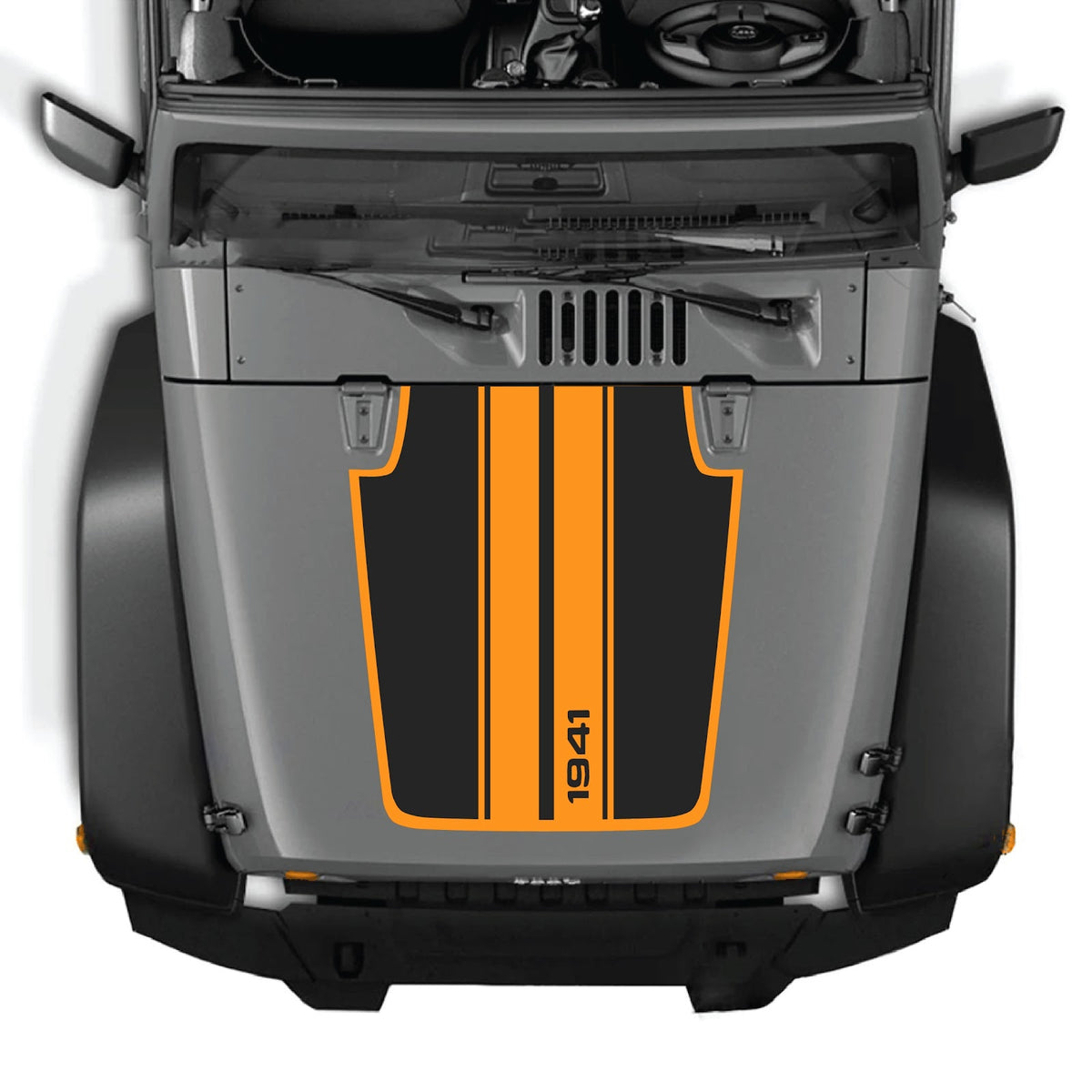 CarCode hood decal for Jeep Wrangler JK/JKU 2007-2018, style #02, featuring bold black graphic on vehicle hood.