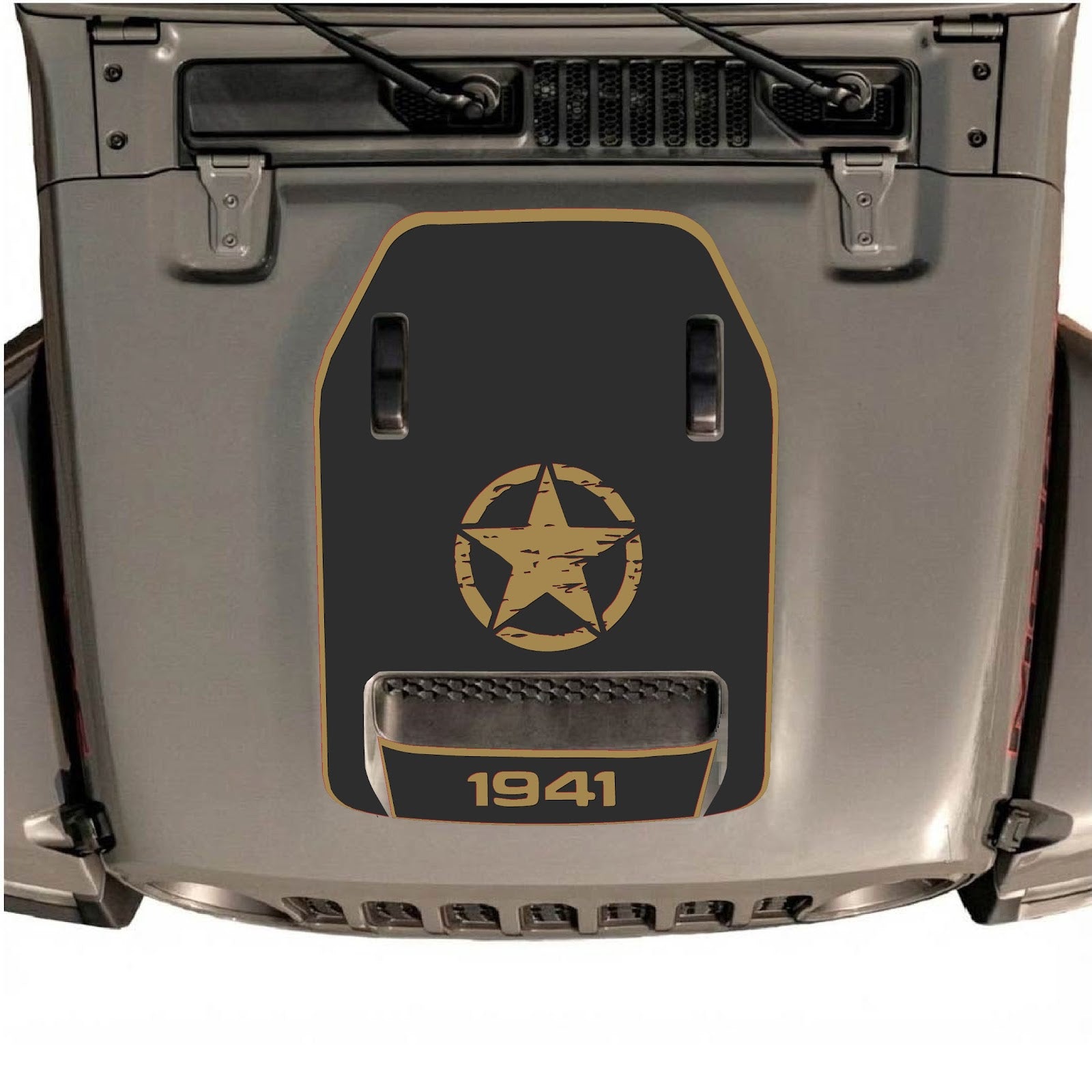 CarCode hood decal for Jeep Wrangler JL/JLU Rubicon 392 and Gladiator Mojave 2020-2026, style #43, shown on vehicle hood.