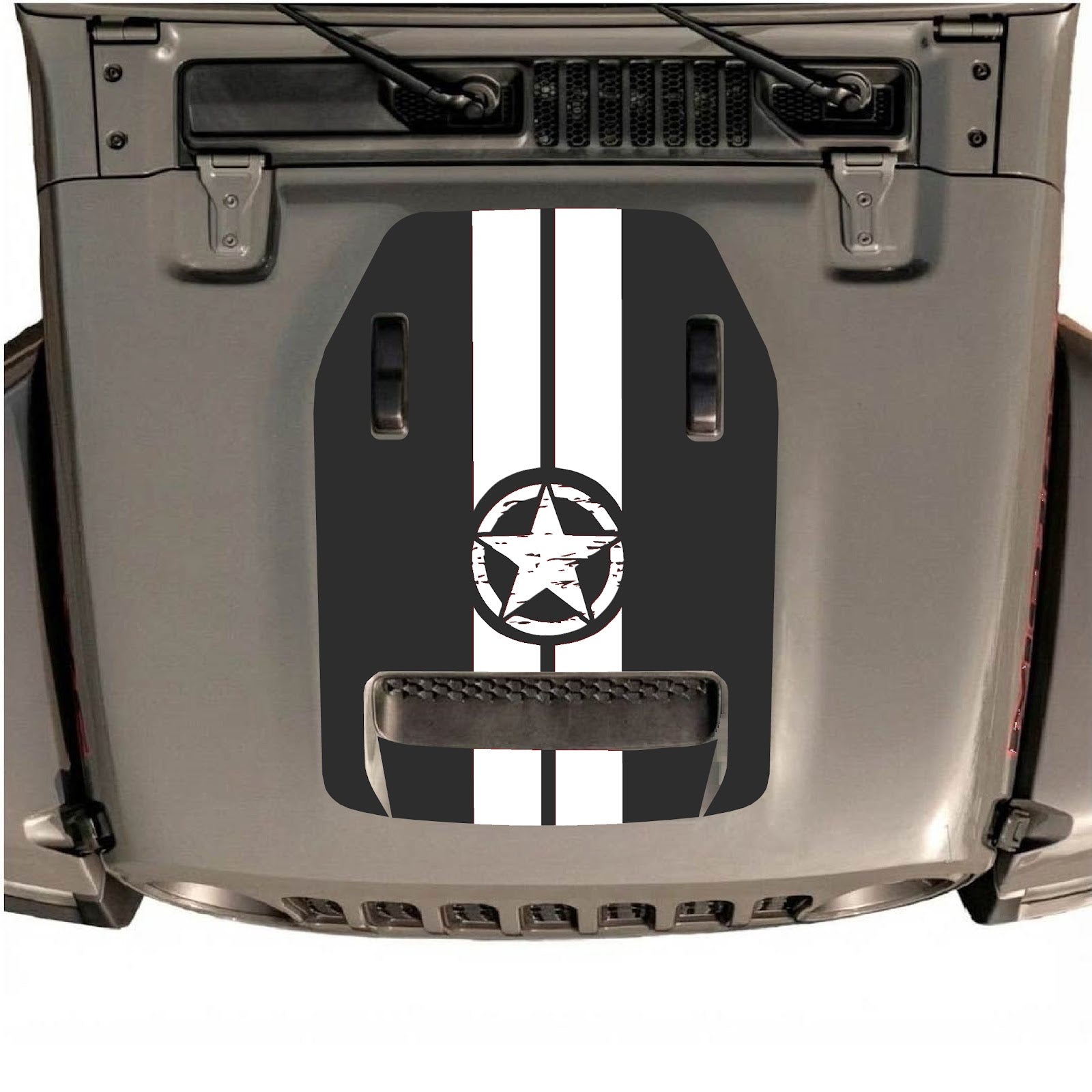 CarCode hood decal for Jeep Wrangler JL/JLU Rubicon 392 and JT Gladiator Mojave 2020-2026, style #10, displayed on vehicle hood