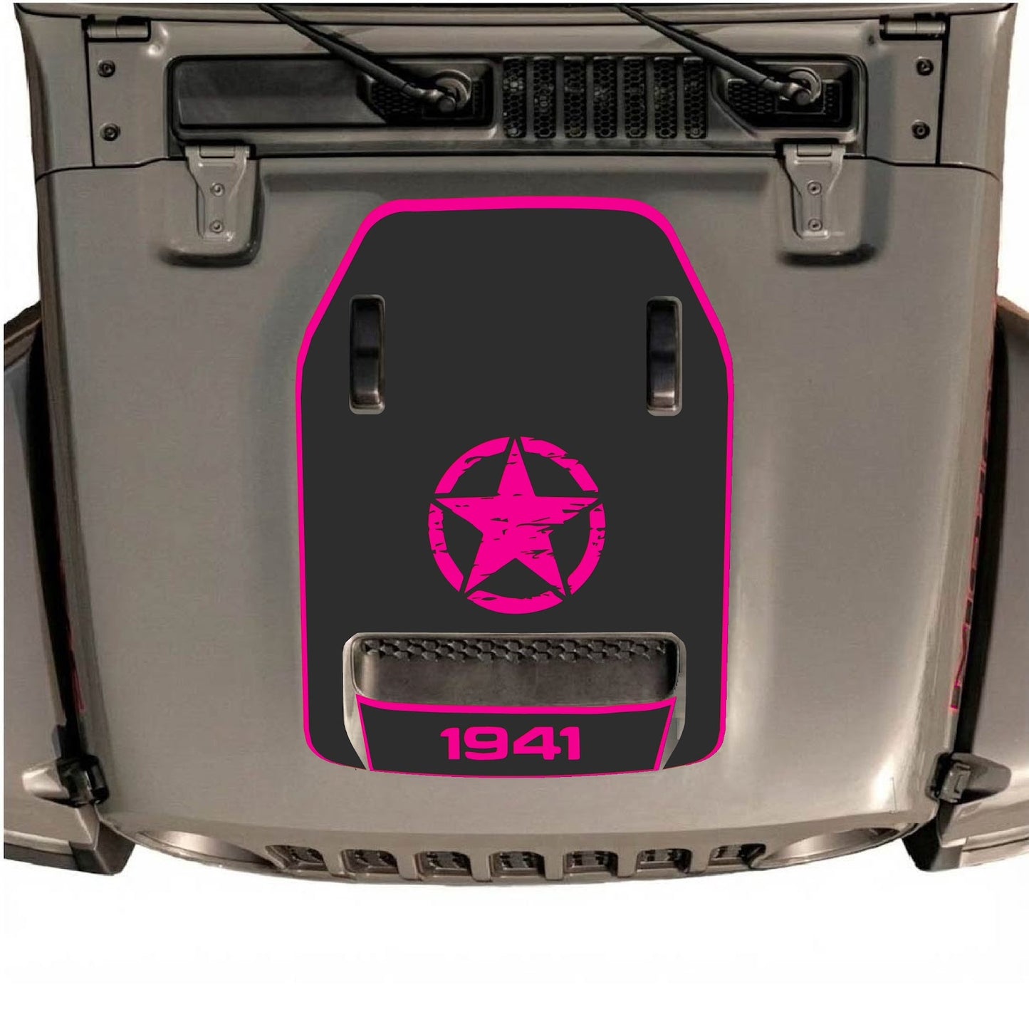 CarCode Jeep Wrangler JL/JLU Rubicon 392 and Gladiator Mojave hood decal in style #43 on vehicle hood.