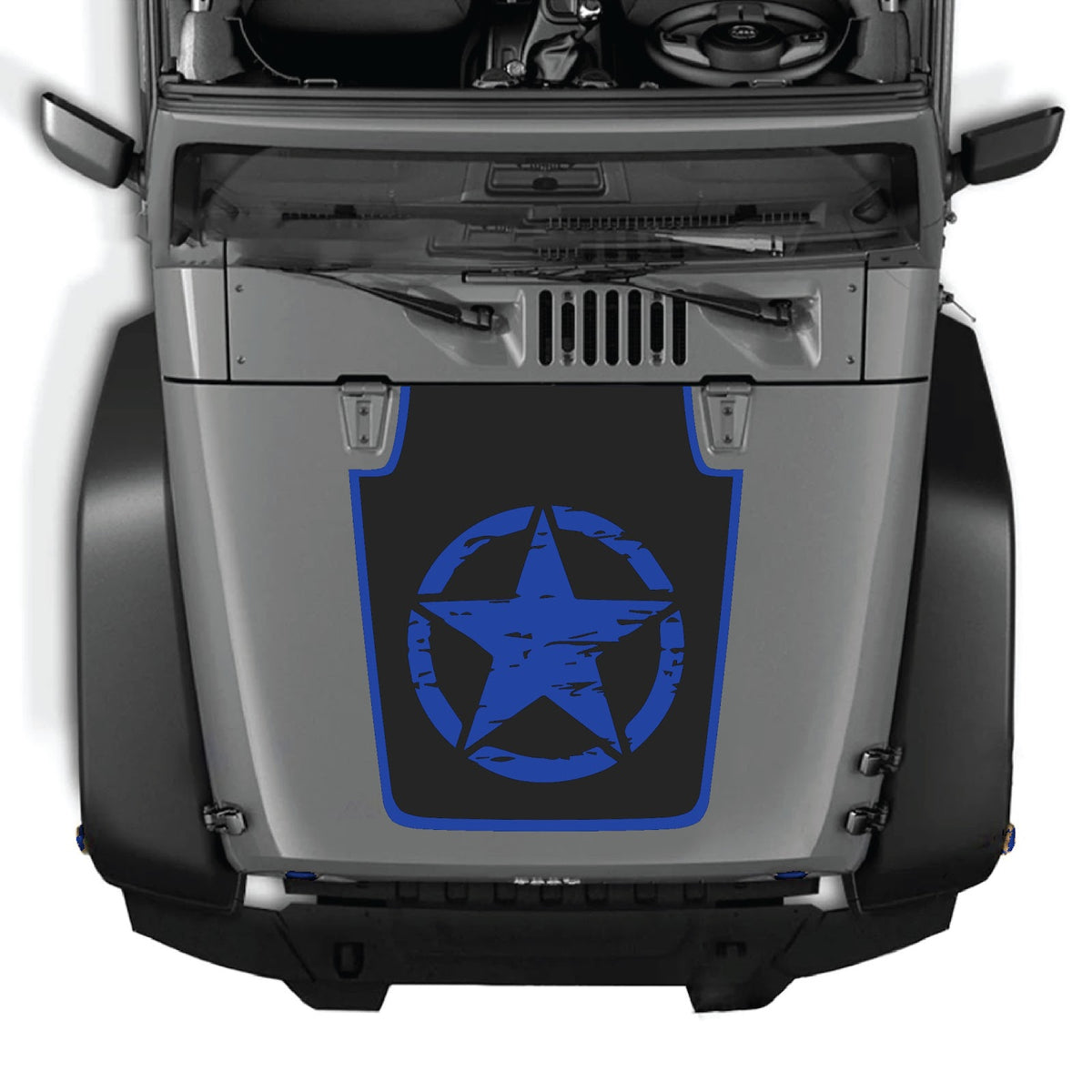 CarCode hood decal for Jeep Wrangler JK/JKU 2007-2018, style #29, black vinyl graphic on hood surface.