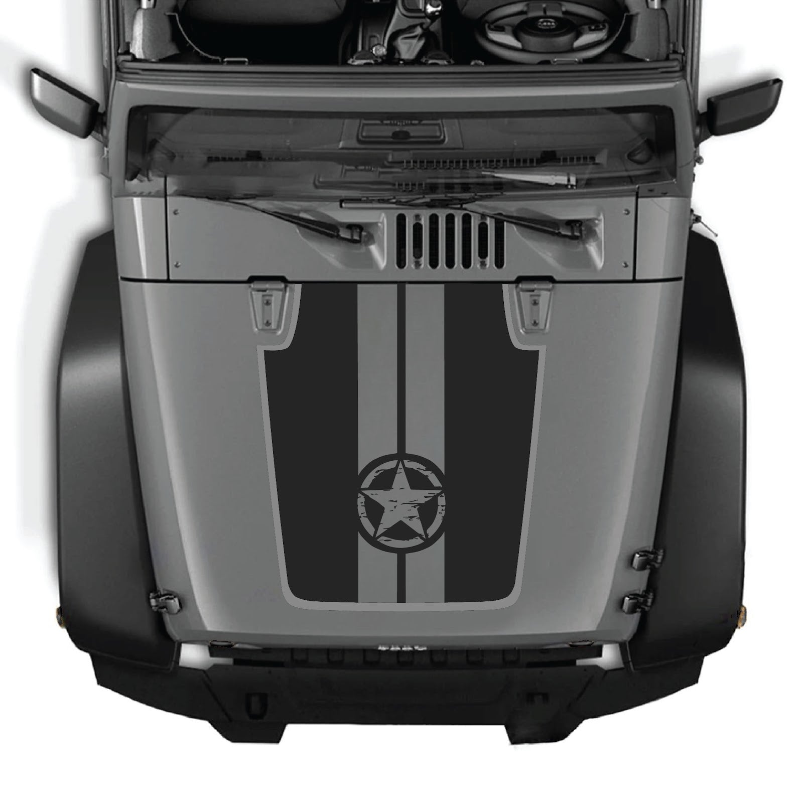 CarCode hood decal for Jeep Wrangler JK/JKU 2007-2018, style #88, black and white graphic design on the vehicle's hood