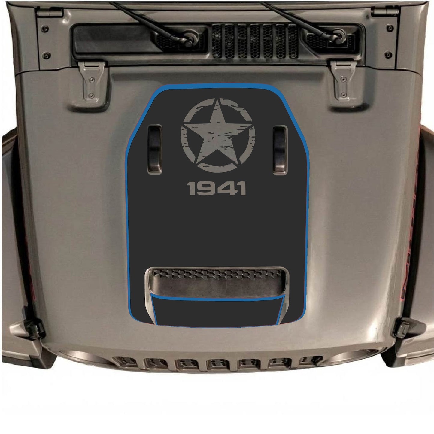 CarCode Jeep Wrangler JL/JLU Rubicon 392 and JT Gladiator Mojave hood decal in style #87, black graphic design on vehicle hood.