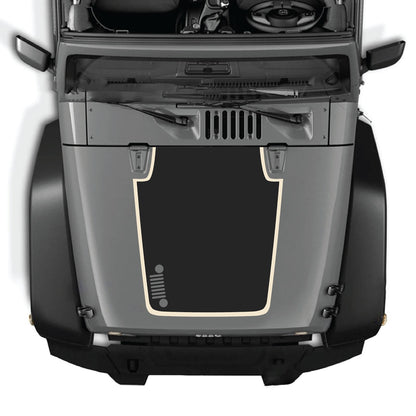 Jeep Wrangler JK/JKU 2007-2018 hood decal by CarCode, style #81, black and white graphic decal on hood surface.
