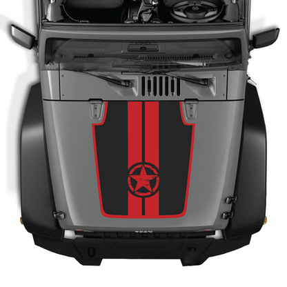 CarCode Jeep Wrangler JK/JKU hood decal style #42, black graphic sticker on vehicle hood for 2007-2018 models