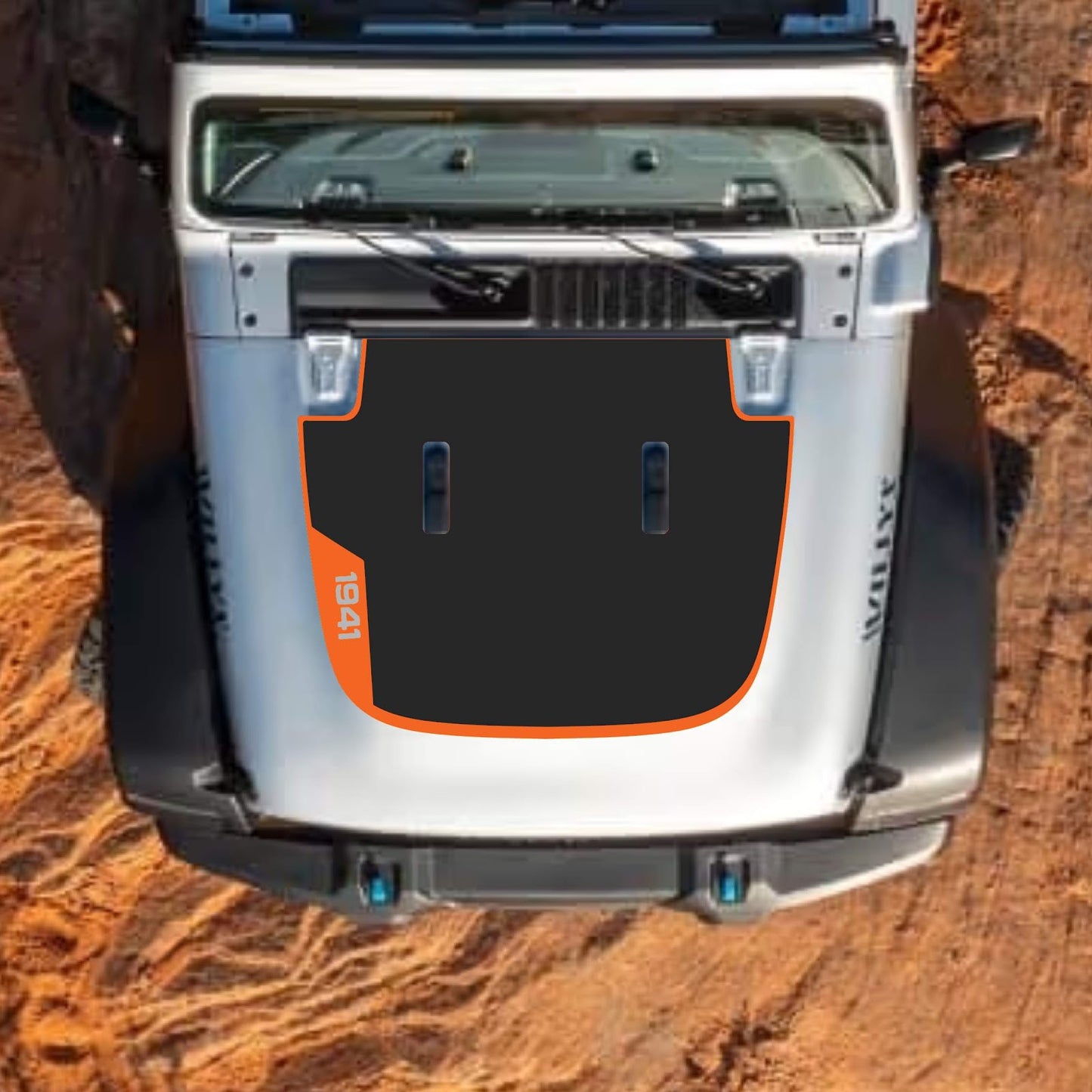 CarCode hood decal for Jeep Wrangler JL JLU Gladiator JT, stylish black decal on standard hood, 2018+ model.