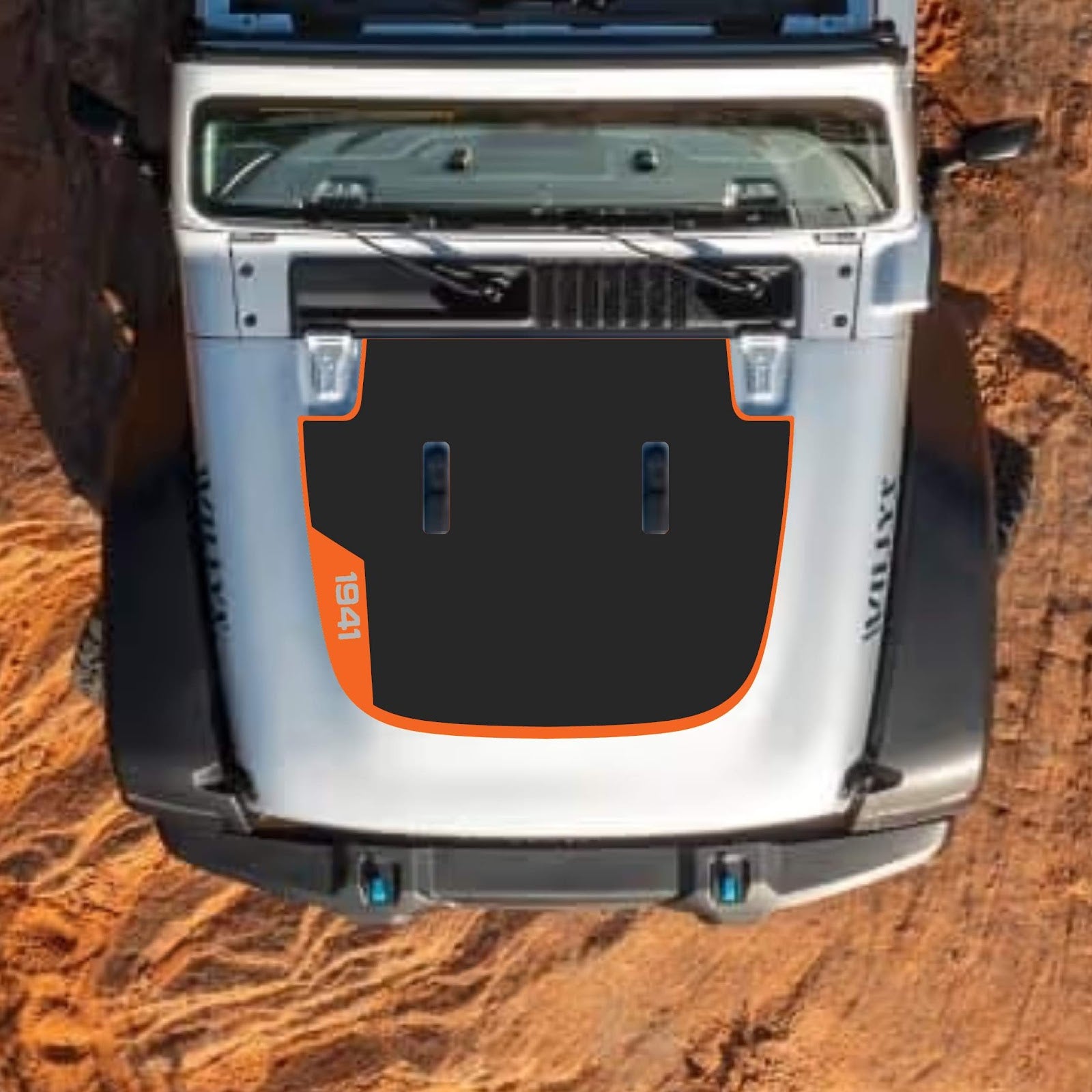 CarCode hood decal for Jeep Wrangler JL JLU Gladiator JT, stylish black decal on standard hood, 2018+ model.