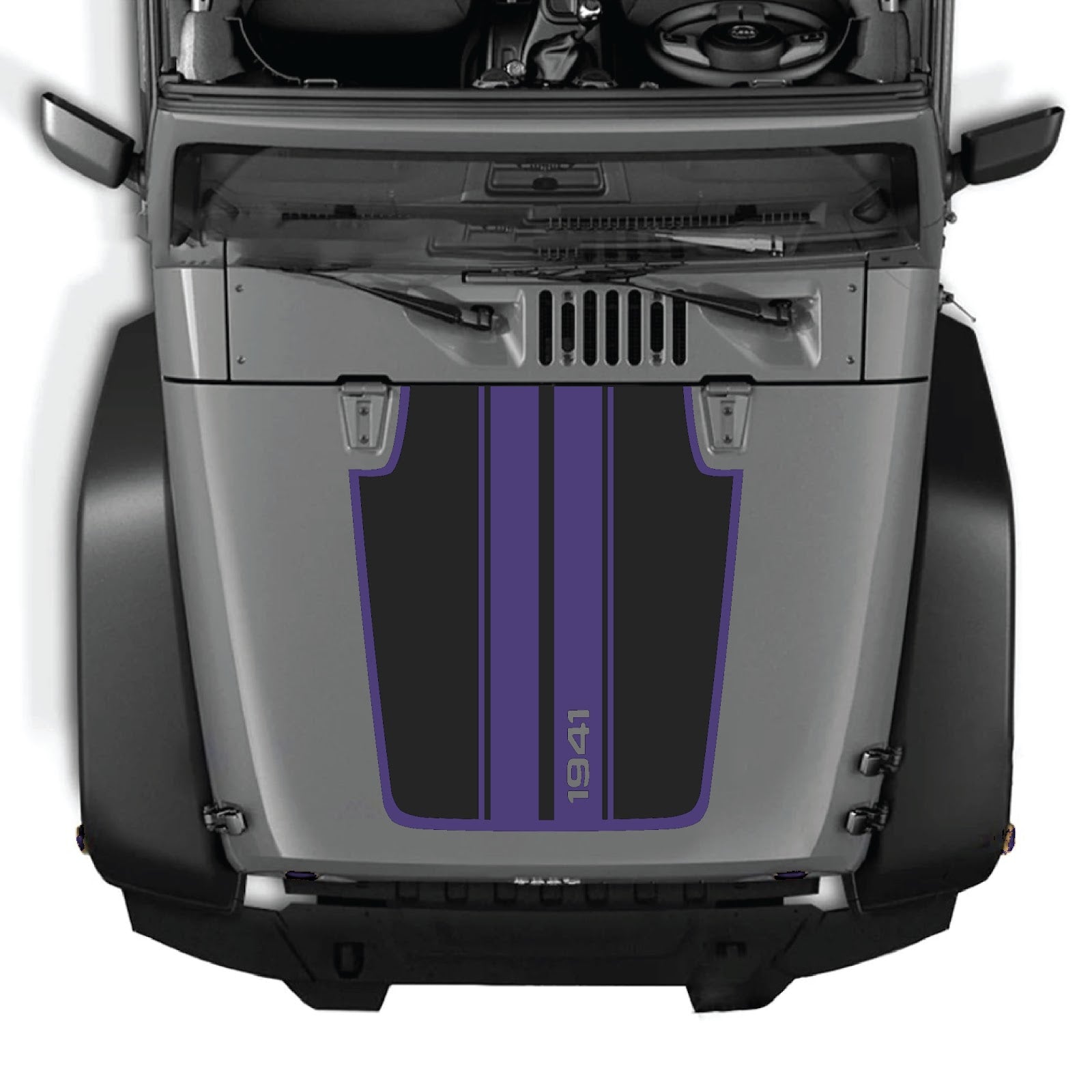 CarCode Jeep Wrangler JK/JKU hood decal in style #66, black and gray graphic design on vehicle hood, 2007-2018 model.