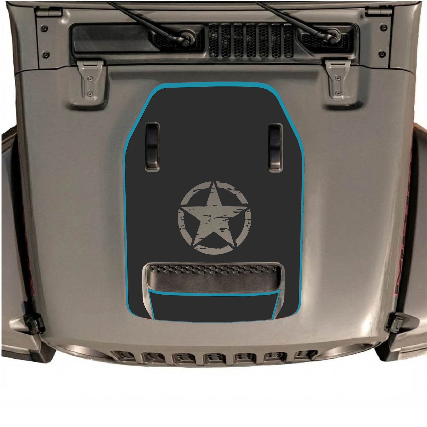 CarCode hood decal for Jeep Wrangler JL/JLU Rubicon 392 and JT Gladiator Mojave 2020-2026, style #91, shown on vehicle hood.