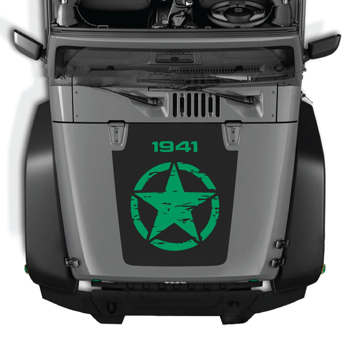 CarCode Hood Decal for Jeep Wrangler JK/JKU 2007-2018, Style #26, visible black decal design on vehicle hood
