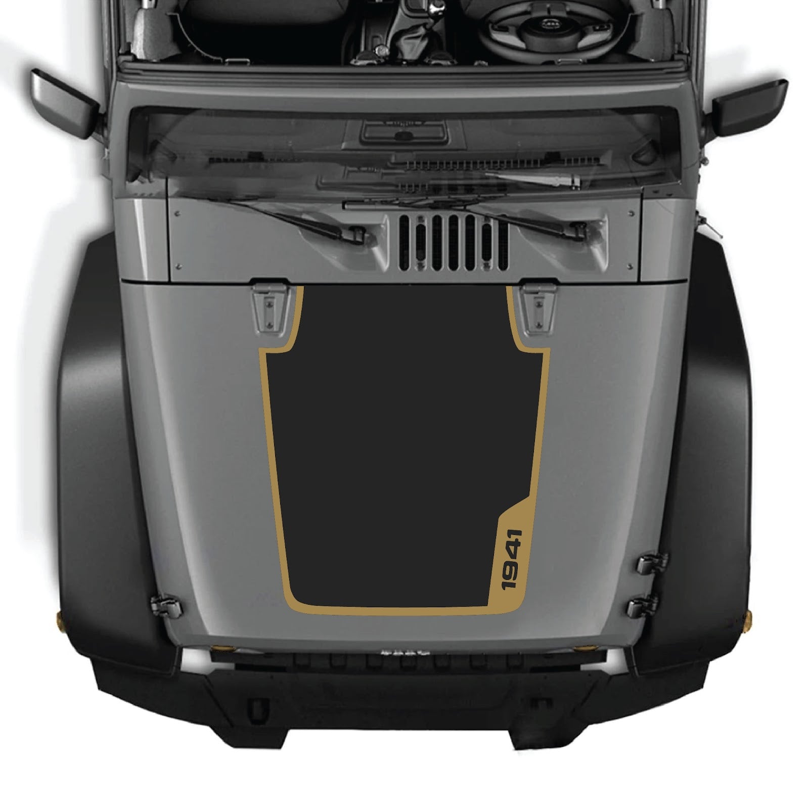 CarCode Jeep Wrangler JK/JKU hood decal Style #36, black graphic sticker on vehicle hood for 2007-2018 models.
