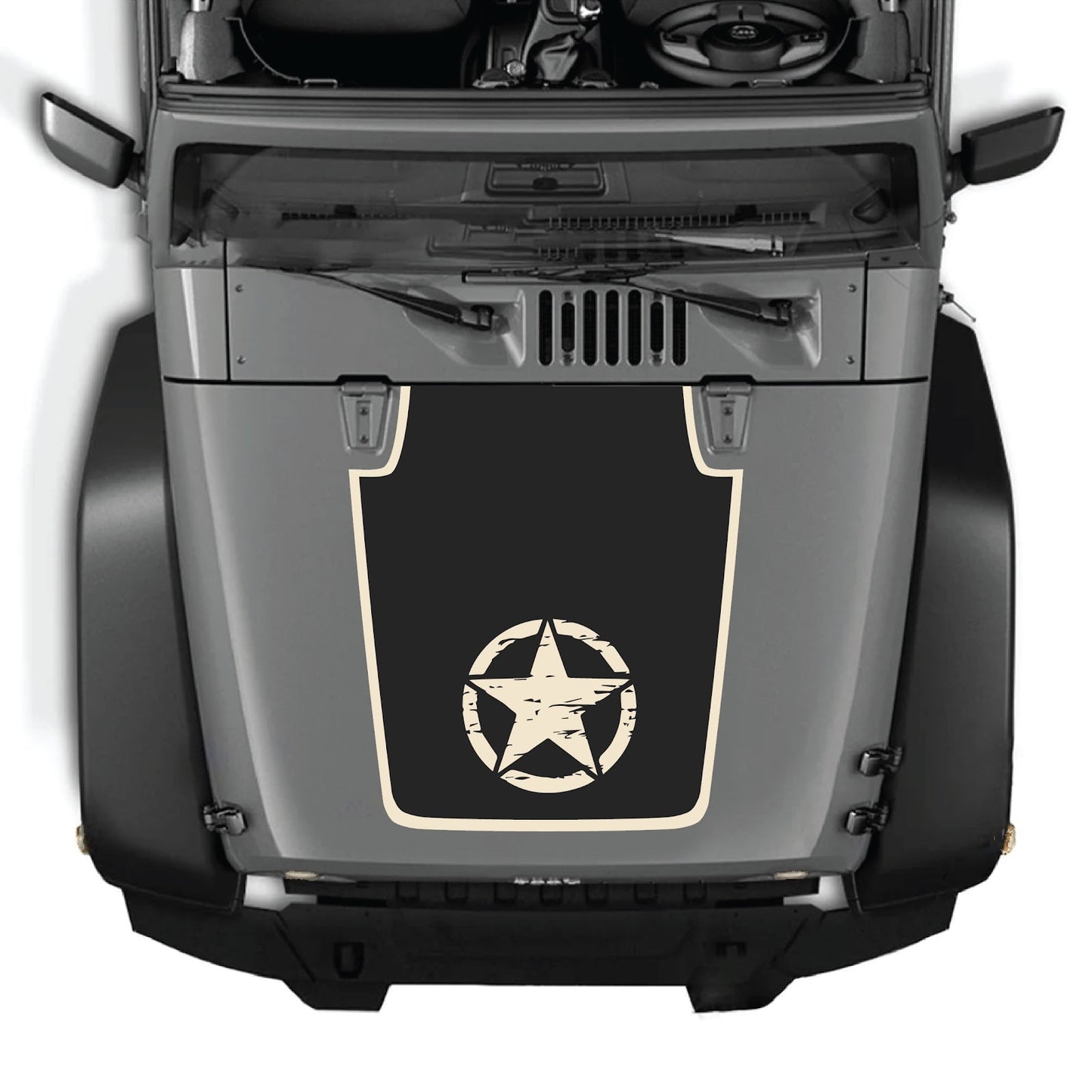 CarCode hood decal for Jeep Wrangler JK/JKU 2007-2018, stylish design for customization, visible on the vehicle's hood.