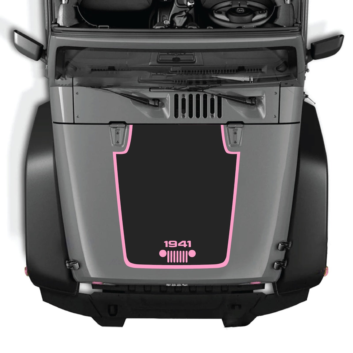 CarCode Jeep Wrangler JK/JKU hood decal in style #54, black design fitting 2007-2018 models, visible on vehicle's hood.