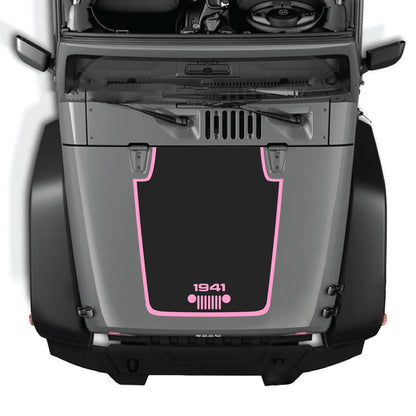 CarCode Jeep Wrangler JK/JKU hood decal in style #54, black design fitting 2007-2018 models, visible on vehicle's hood.
