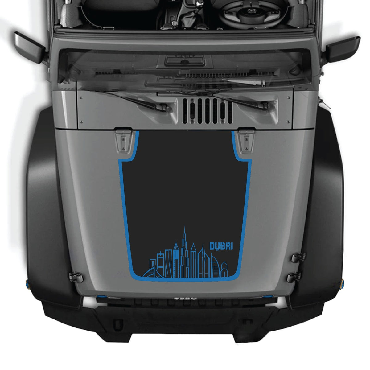 Jeep Wrangler JK/JKU hood decal by CarCode, Style #24, featuring bold black graphic design on vehicle hood.