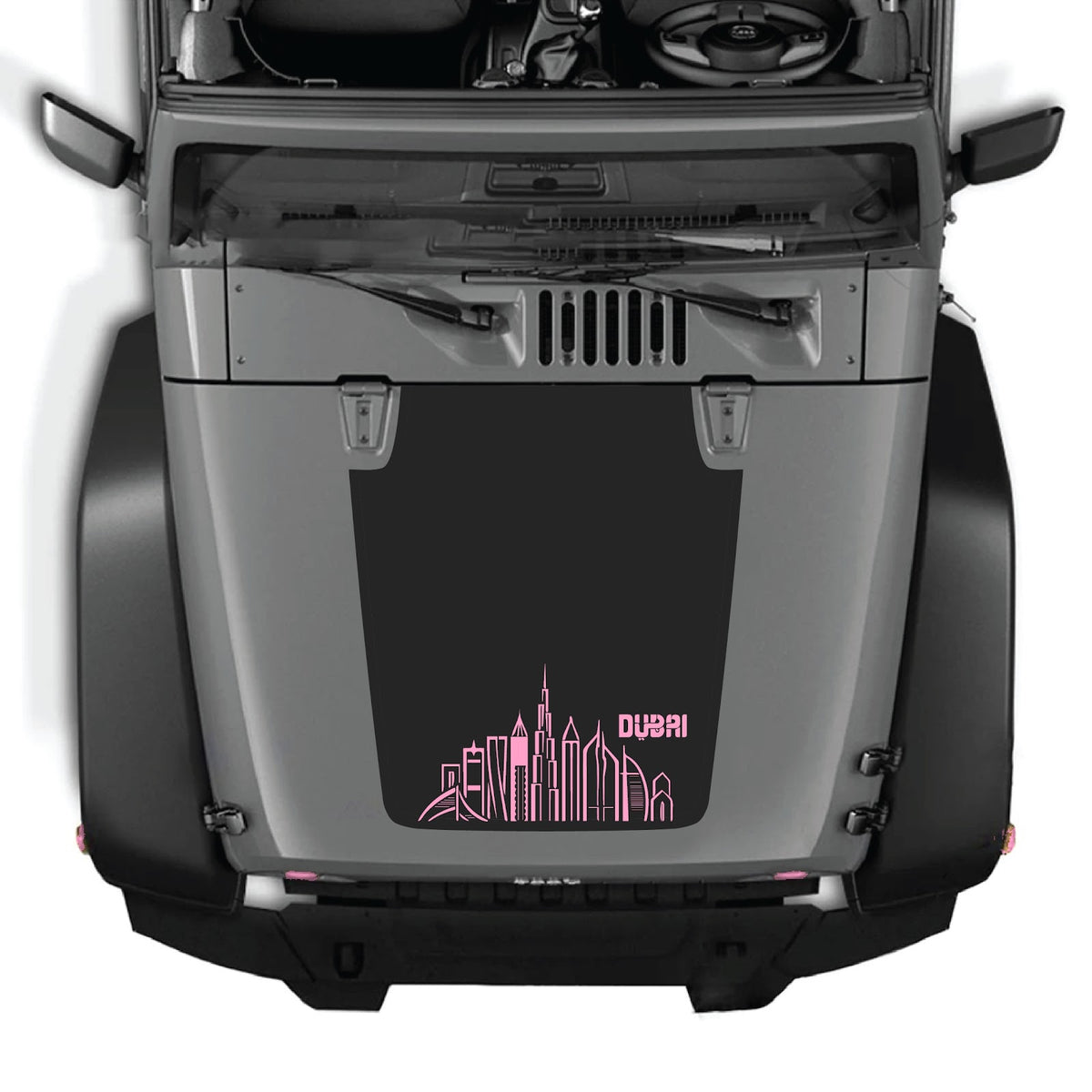 CarCode Jeep Wrangler JK/JKU 2007-2018 hood decal in Style #23, black and white graphic design on hood surface.
