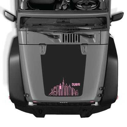 CarCode Jeep Wrangler JK/JKU 2007-2018 hood decal in Style #23, black and white graphic design on hood surface.