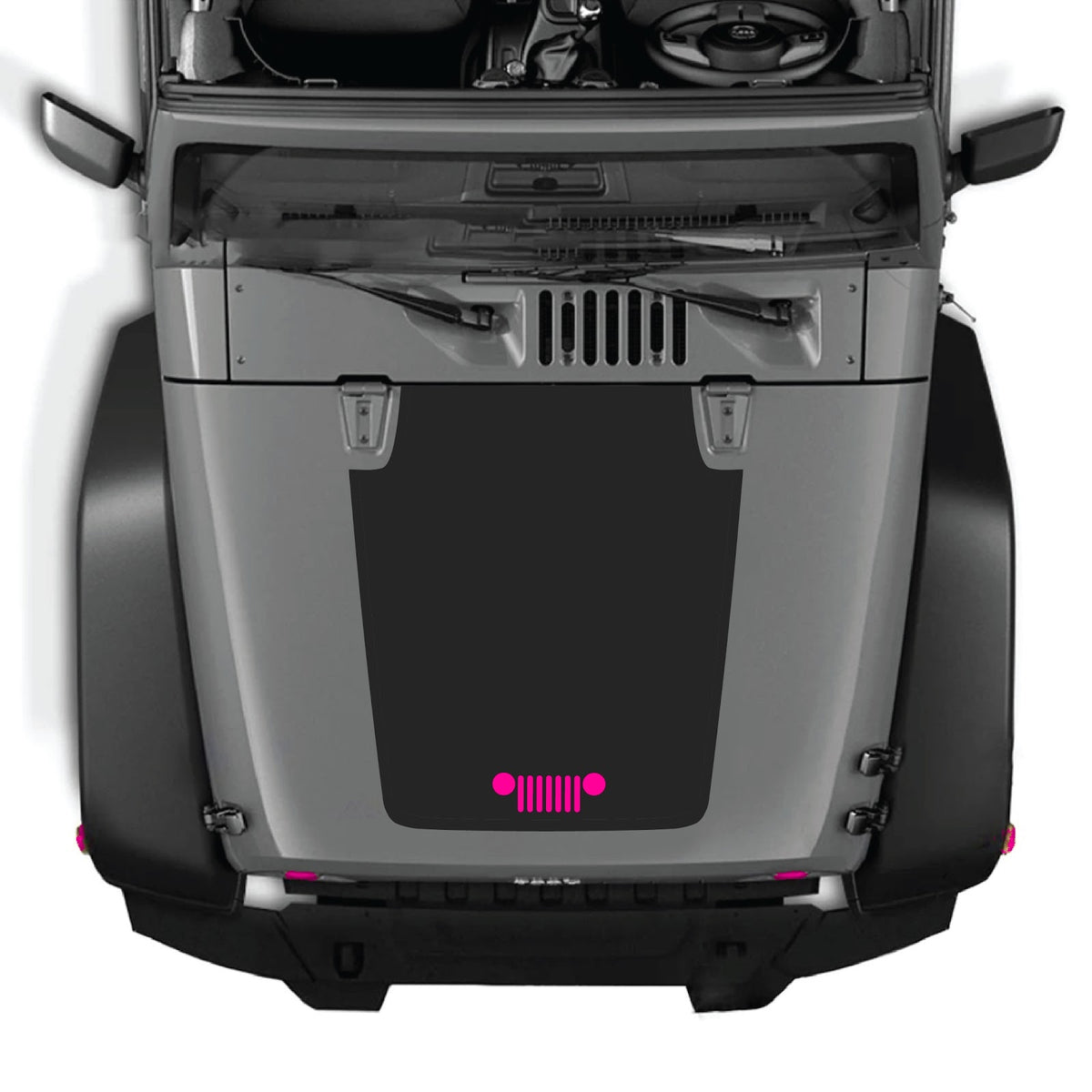 Jeep Wrangler JK/JKU hood decal by CarCode, Style #27, in black and white with bold graphic design on vehicle hood.