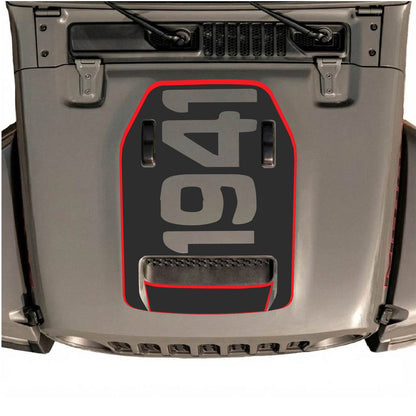 Jeep Wrangler JL/JLU Rubicon 392 and Gladiator Mojave hood decal in Style #68 by CarCode, featuring bold graphic design on vehicle hood.