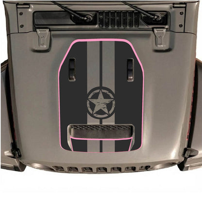 Jeep Wrangler JL/JLU Rubicon 392 and Gladiator Mojave hood decal by CarCode, style #73, shown on vehicle hood.