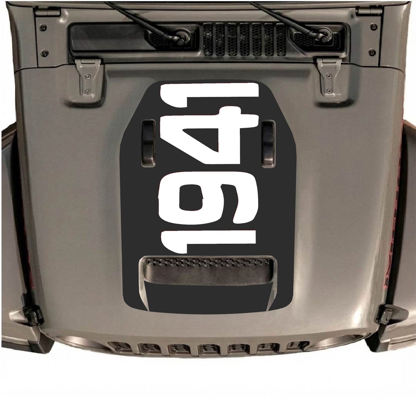 CarCode hood decal for Jeep Wrangler JL/JLU Rubicon 392 and Gladiator Mojave 2020-2026, style #02, black and gray design on hood