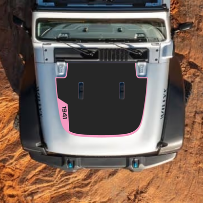 CarCode Jeep Wrangler JL and Gladiator JT hood decal, style #44, black graphic design on standard 2018+ hood.