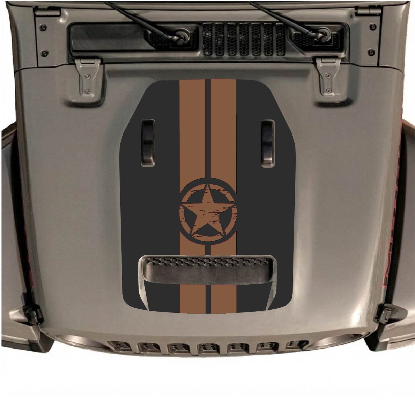 CarCode Jeep Wrangler JL/JLU Rubicon 392 and JT Gladiator Mojave hood decal in style #10, featuring bold design on vehicle hood.