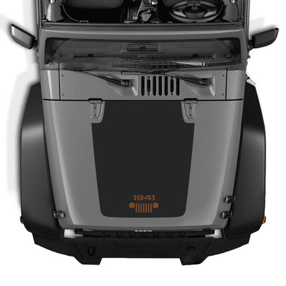 CarCode Jeep Wrangler JK/JKU hood decal Style #53, black graphic sticker on hood of 2007-2018 Jeep Wrangler model