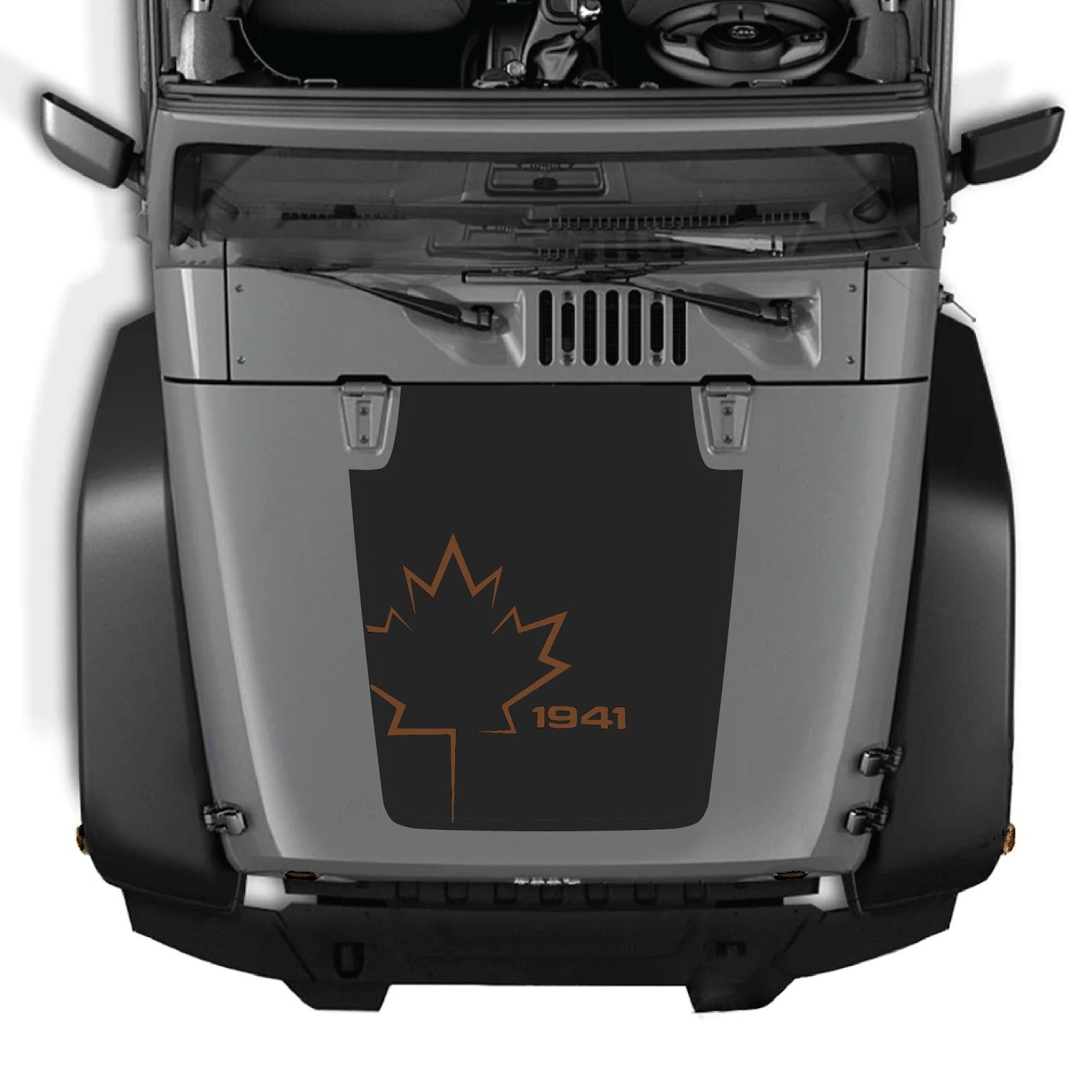 CarCode hood decal for Jeep Wrangler JK/JKU 2007-2018, style #10, black decal applied to vehicle's hood in image.
