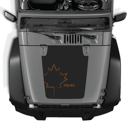 CarCode hood decal for Jeep Wrangler JK/JKU 2007-2018, style #10, black decal applied to vehicle's hood in image.