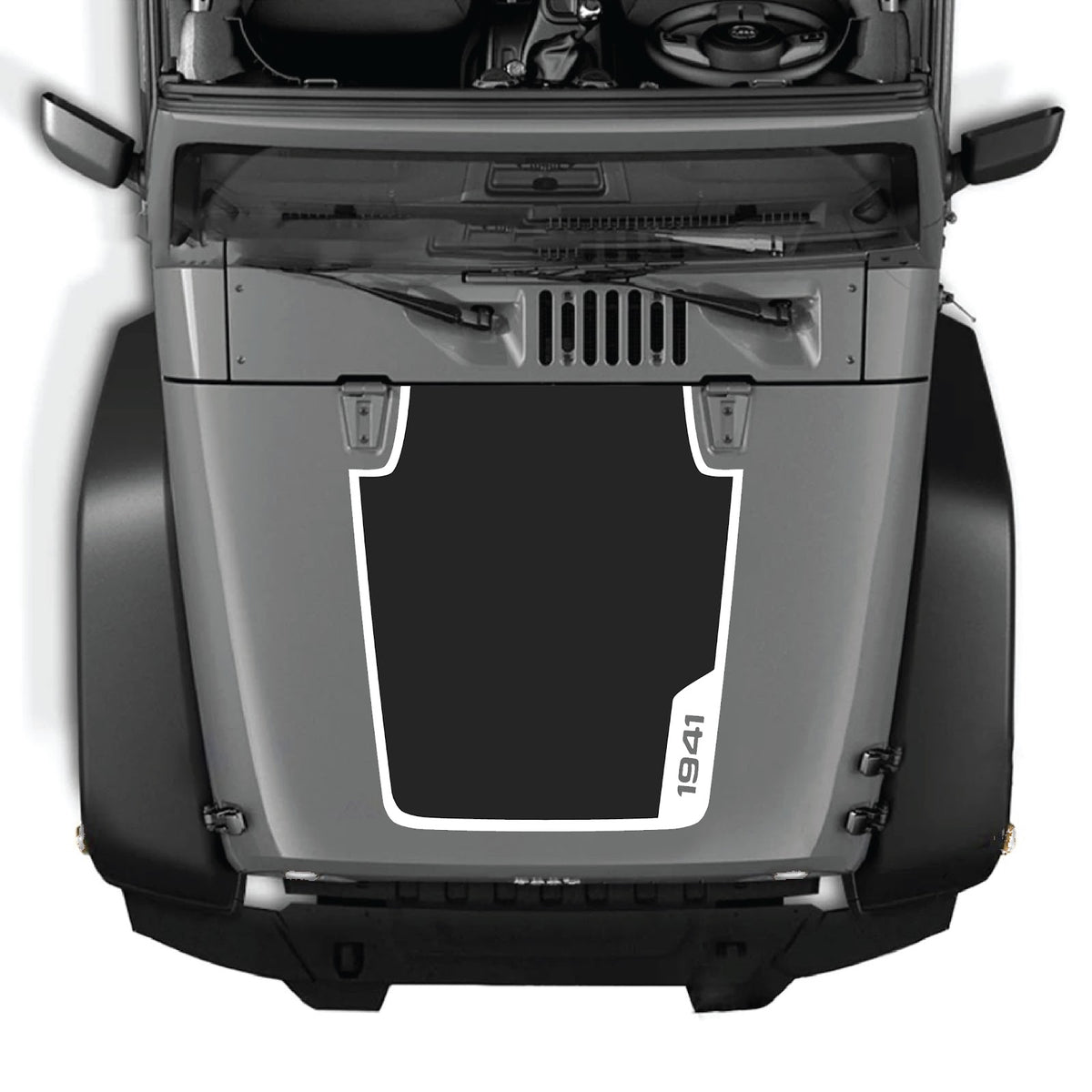 CarCode hood decal for Jeep Wrangler JK/JKU 2007-2018, style #84, featuring a bold graphic design on the vehicle's hood.