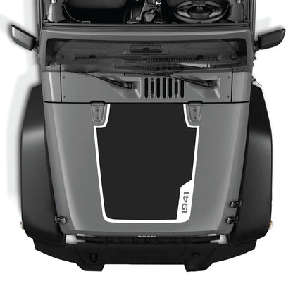 CarCode hood decal for Jeep Wrangler JK/JKU 2007-2018, style #84, featuring a bold graphic design on the vehicle's hood.
