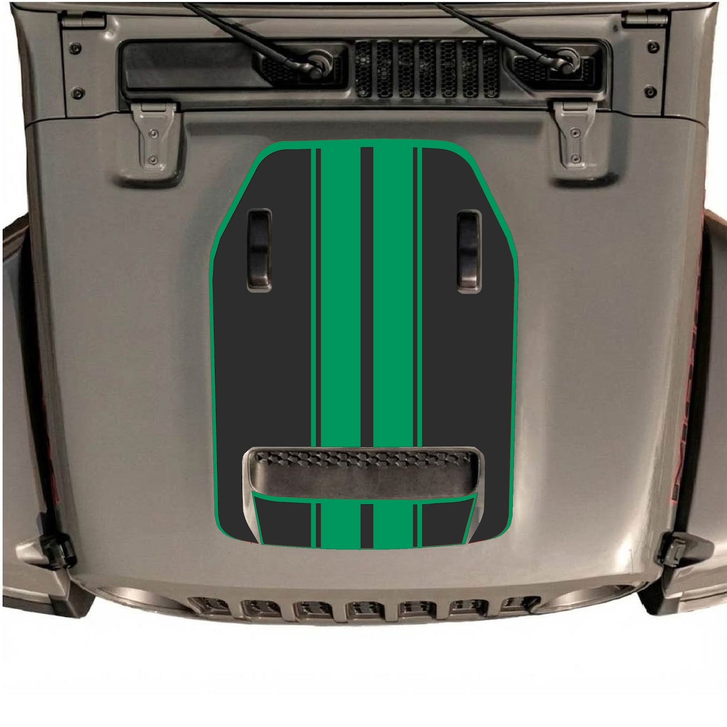 CarCode Jeep Wrangler JL/JLU Rubicon 392 and JT Gladiator Mojave hood decal, style #11, black graphic design on vehicle hood