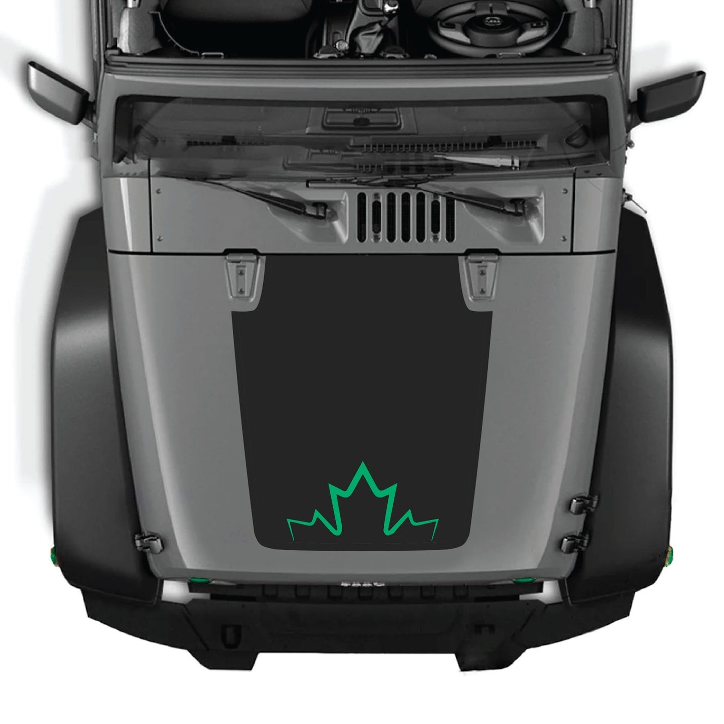 CarCode Jeep Wrangler JK/JKU hood decal, Style #11, black graphic design on the vehicle's hood for a bold look.